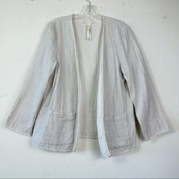 EILEEN FISHER REVERSIBLE COTTON KIMONO JACKET M Open Front Lagenlook Blazer - Picture 10 of 13
